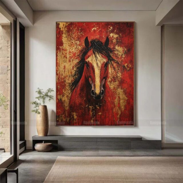 Red Horse With Golden Backdrop