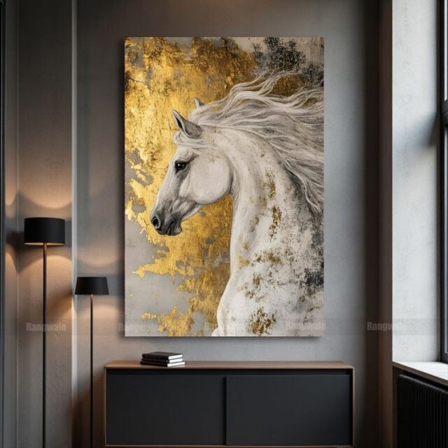 White Horse With Golden Backdrop